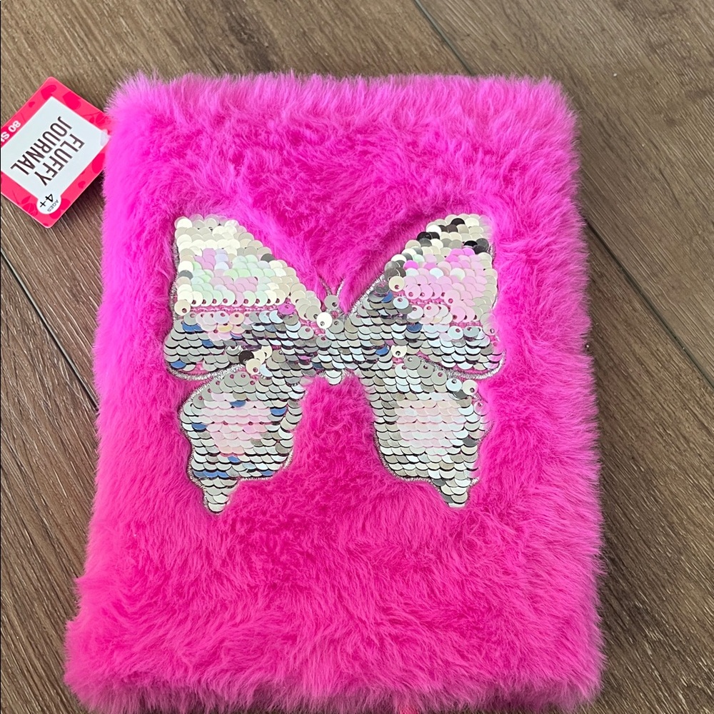 NWT! Fluffy Hot Pink Sequin Butterfly Journal for Kids